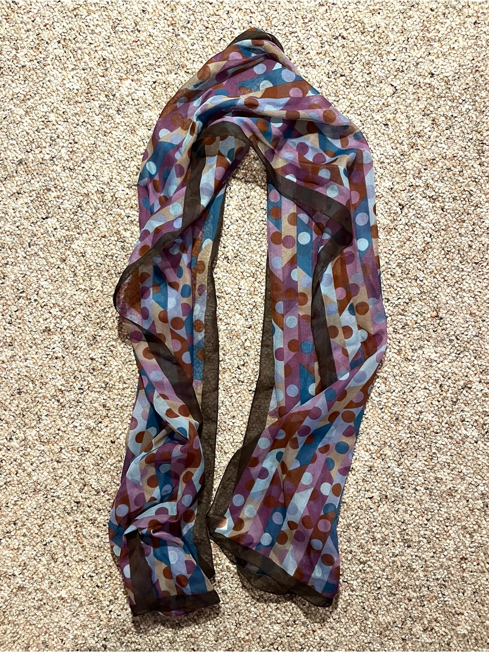 Lightweight Polka Dot Patterned Scarf in Blue, Purple & Brown